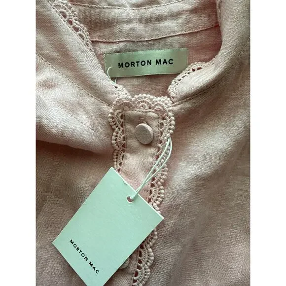 Morton Mac Stella Midi Linen Shirt Dress Light Pink Size Medium/Large Tall - Picture 7 of 12